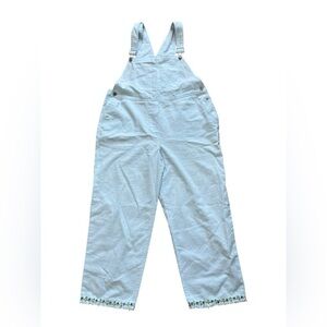 Christopher & Banks, baby blue overalls, cotton/linen blend size large.